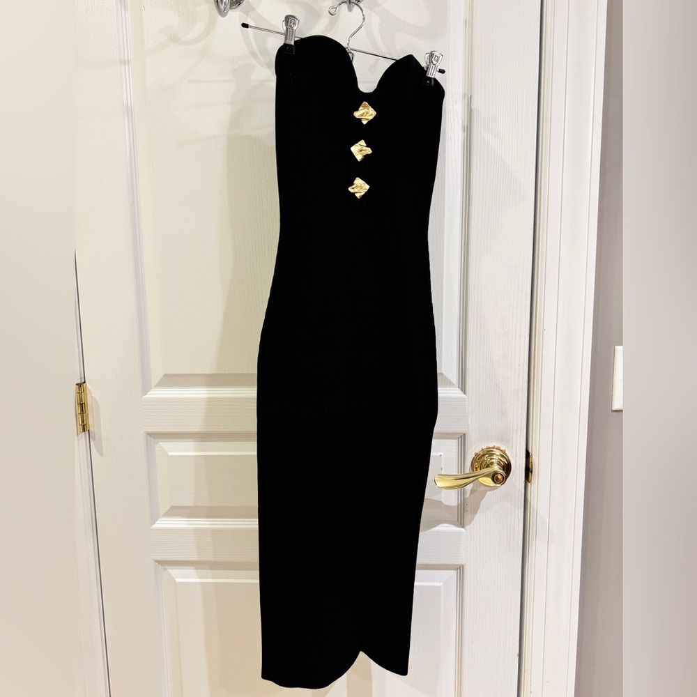 Self-Portrait Black Midi Dress with Gold Accents